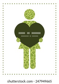 Vector abstract green natural texture woman in love silhouette frame pattern invitation greeting card template