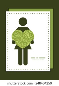 Vector abstract green natural texture woman in love silhouette frame pattern invitation greeting card template