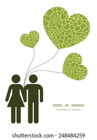 Vector abstract green natural texture couple in love silhouettes frame pattern invitation greeting card template
