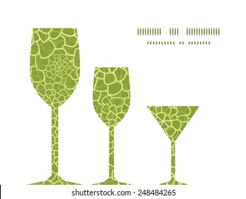 Vector abstract green natural texture three wine glasses silhouettes pattern frame