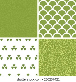 Vector abstract green natural texture set of four marching repeating patterns