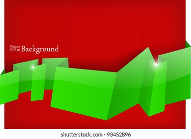 the vector abstract green origami banner on red background