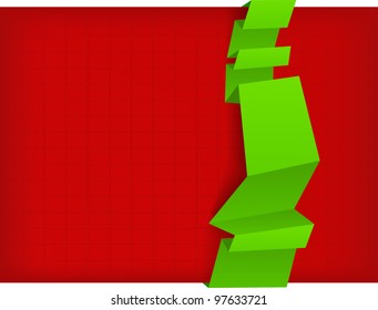 the vector abstract green origami banner on red background