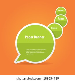 vector abstract green paper banner or speech bubble on stylish orange background