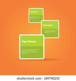 vector abstract green paper banner or speech bubble on stylish orange background