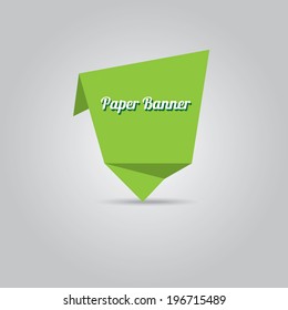 vector abstract green paper banner or origami speech bubble on stylish grey background