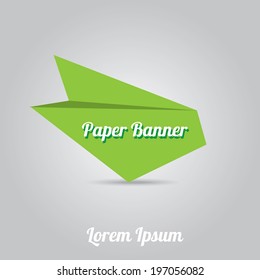 vector abstract green paper banner or origami speech bubble on stylish grey background