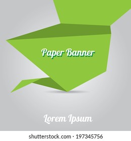 vector abstract green paper banner or origami speech bubble on stylish grey background