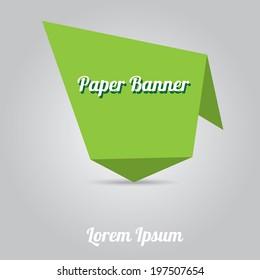 vector abstract green paper banner or origami speech bubble on stylish grey background