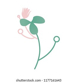 Vector abstract green plant with pink flowers, leaves symbol of nature, ecology and organic products. Forest or garden plant with summer leaves. Isolated cartoon illustration