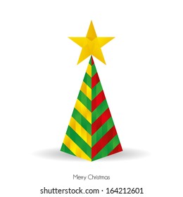 Vector Abstract Green, Red And Golden Christmas Tree Isolated