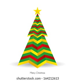 Vector Abstract Green, Red And Golden Christmas Tree Isolated