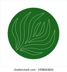 Vector abstract green round logo design templates - emblems for holistic medicine centers, natural and organic food products and packaging.Label branch with leaves white outline on a green background.