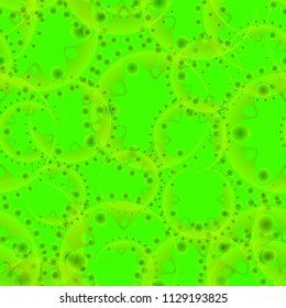 Vector abstract green seamless pattern of gears and plants. For the design of fabrics and paper in a grassy style.
