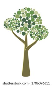 Vector abstract green tree from different bubbles. Game UI flat. Beautiful stylized illustration for logo design, poster, build 2D games or postcards. Isolated stock illustration on white background.