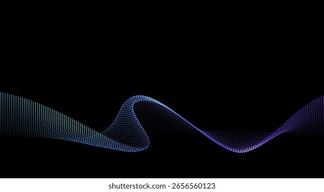 Partícula de punto de onda fluida violeta verde abstracta de Vector aislada sobre fondo negro. Elemento de diseño para tecnología, ciencia, IA, volante, concepto moderno. Concepto de tecnología futurista	