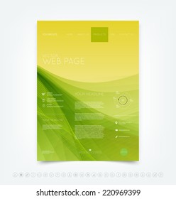 Vector abstract green website design template with smooth dynamic wave background and a set of icons