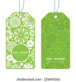 Vector abstract green and white circles vertical round frame pattern tags set