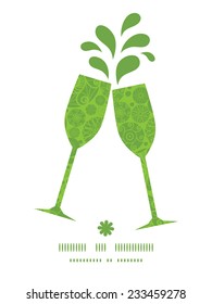Vector abstract green and white circles toasting wine glasses silhouettes pattern frame