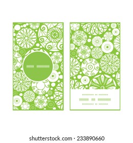 Vector abstract green and white circles vertical round frame pattern business cards set