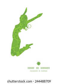 Vector abstract green and white circles jumping girl silhouette pattern frame
