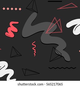 Vector abstract grey oink white background. Memphis geometric hipster pattern. Fun texture with triangles brushstroke lines and zigzag. Vintage style 80s. 90s textile print