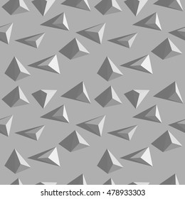 Vector abstract grey seamless pattern. Volumetric triangle. Texture. Shards. Modern background. Pale colorless fond. Eps 8. Repeating geometric.