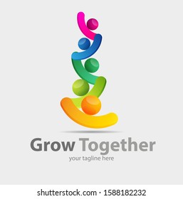 Vector Abstract, Grow Together Symbol Or Logo.