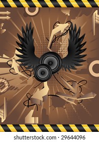 Vector abstract grunge background with audio speakers.