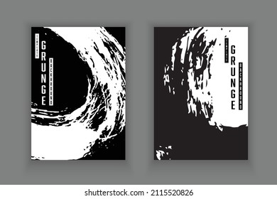 Vektorgrafik-abstrakter Grunge-Pinselstrich, Deckhintergrund. Schwarz-Weiß-Vorlagenflyer.	
