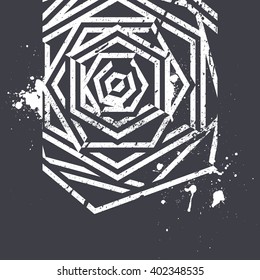 Vector abstract grunge print design with dirt brush painting and splash drops
