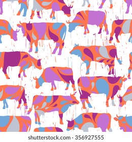 Vector abstract grunge seamless pattern with cow