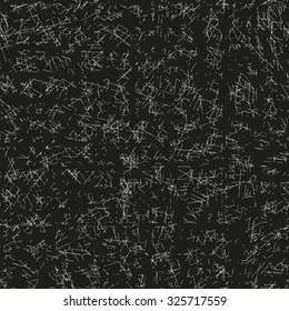 Vector abstract grunge strokes seamless pattern. Chalk random lines on black background.