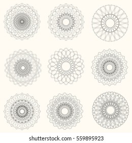 Vector Abstract Guilloche Elements on White Background. Use for banknote, d certificate, currency, voucher or money design.