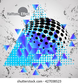 Vector abstract halftone background with triangle. Vector geometric shiny background.