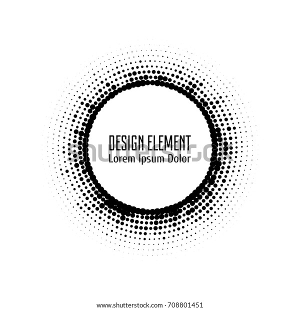 Vector abstract halftone circle dotted logo\
design element. Grunge halftone frame with dots. Pop art dotted\
circle template isolated on\
white