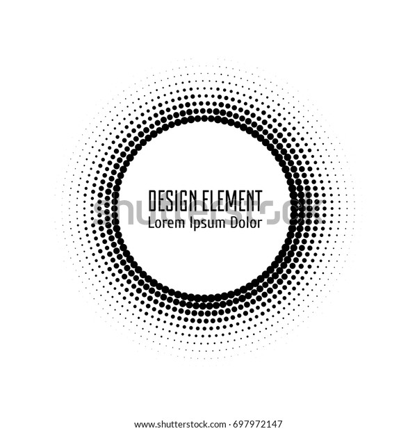 Vector\
abstract halftone circle white frame.  Abstract dotted gradient\
logo design elements. Grunge halftone textured pattern with dots.\
Pop art dotted circle template isolated on\
white