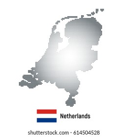 Vector abstract halftone illustration of Netherlands map with national flag. Isolated on white background.