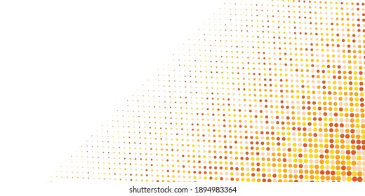 Vector abstract half-tone orange background. Abstract white and orange background with dots pattern vector design, technology theme, dimensional dotted flow in perspective, big data, nanotechnology.