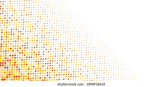 Vector abstract half-tone orange background. Abstract white and orange background with dots pattern vector design, technology theme, dimensional dotted flow in perspective, big data, nanotechnology.