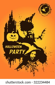Vector Abstract halloween silhouettes against the backdrop of the castle