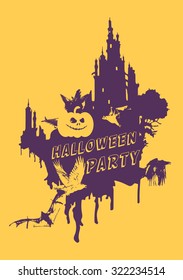 Vector Abstract halloween silhouettes against the backdrop of the castle