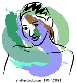 Vector Abstract hand draw woman face. vector ilustration hand draw. Korea women.