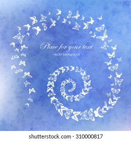 Vector abstract   hand drawing pattern with blue watercolor texture and hand drown  butterflies . Perfect  cards for any  kind of design, birthday and other holiday