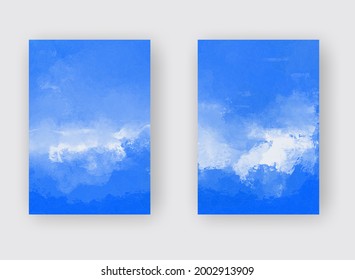 Fondo acrílico dibujado a mano por vectores abstractos. Plantilla de banner de color azul. Ilustración vectorial.