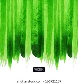 Vector abstract hand drawn background, green textured background. Vector illustration. Watercolor backdrop,  watercolour stains. Brush stroke, design element. Template with place for your text. 