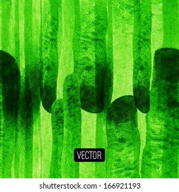 Vector abstract hand drawn background, green textured background. Vector illustration. Watercolor backdrop,  watercolour stains. Brush stroke, design element. Template with place for your text. 