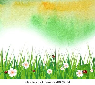 Vector abstract hand drawn background, summer background. Vector illustration. Watercolor backdrop, frame from watercolor stains. Brush stroke, design element. Template with place for your text.