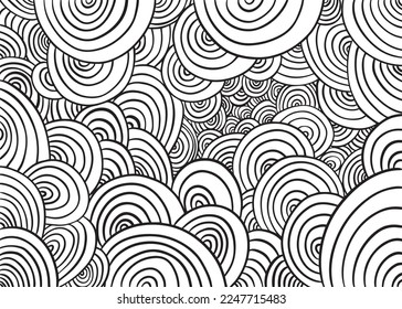 Vector abstract hand drawn colouring page for adult coloring book. Hand drawn colourless circles background. 