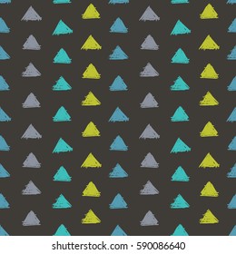 Vector Abstract Hand Drawn Grey, Green, Blue Ink Geometric Arrows Triangles Pattern With Fun Circles. Great for vintage fabric, cards, invitations, clothing, packaging, scrapbooking, wallpaper.